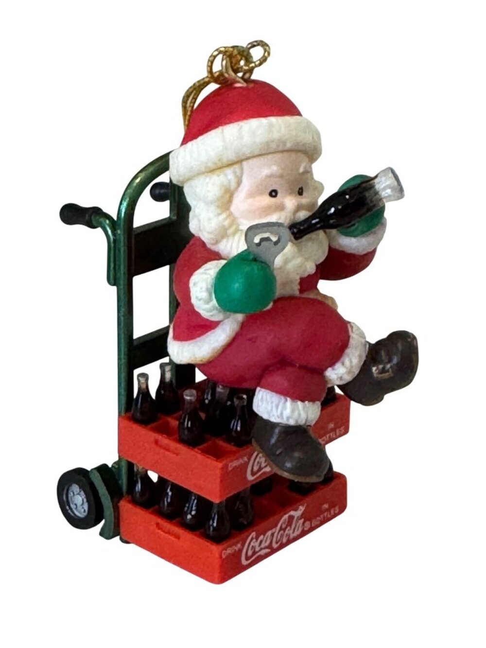 Coca-Cola Santa Claus Ornament 1987 Hanging Christmas Decoration With Bottle Cra